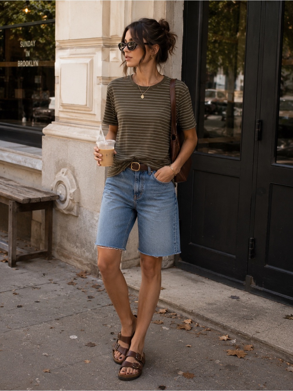 Banana Republic Premium Wash Olive Stripe Tee | Soft Minimalist Everyday T-Shirt